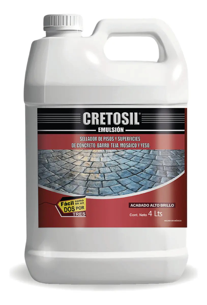 Cretosil Emulsión 4 Lts. Sellador / Barniz. Protege y Realza. Para Pisos Y Superficies Porosas Como Concreto Barro Teja Ladrillo Cantera Yeso Piedras y Más. Acabado Brillante y Color Transparente