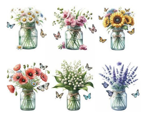 2 X 6x Pegatinas De Pared Florales De Primavera, Pegatinas
