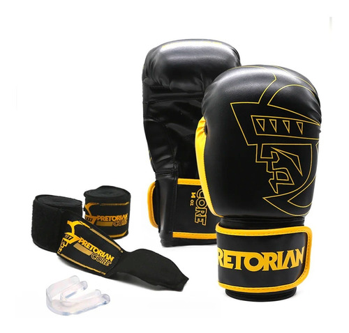 Kit Luva + Bandagem +protetor Bucal Boxe Muay Thai Pretorian