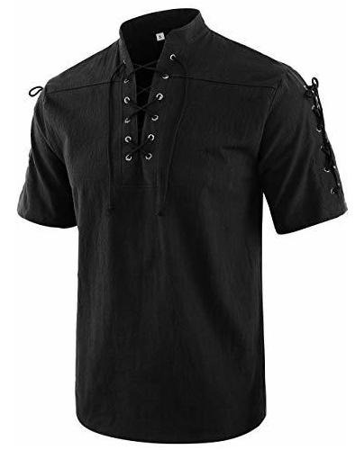 Moomphya Hombres Medieval Retro Lace-up Short Sleeve Sds2p