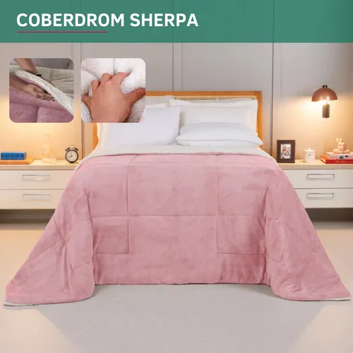 Edredom Cobertor Casal​ Queen Sherpa Pele Carneiro Dupla Face Ultra Macio Confortável Quente Inverno Luxo Cor Rose Premium