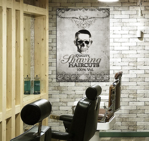 Cuadro 20x30cm Barber Shop Estilista Shaving Haircuts Skull