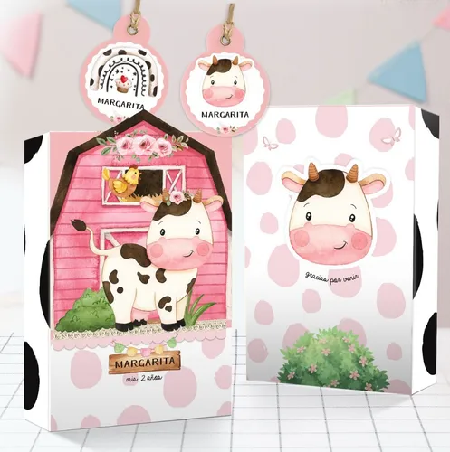 comprar Kit Imprimible Vaca Lola Acuarela, Granja Rosa Personalizado