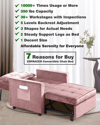 Silla Convertible A Cama 3 En 1 Franela Color Rosa Xspracer