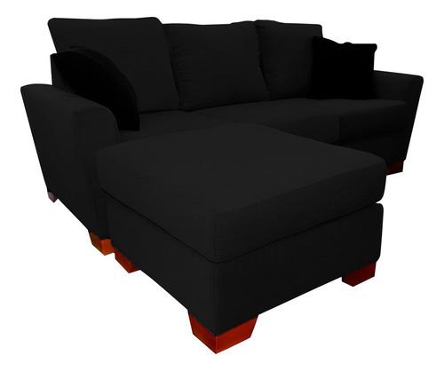 Sillon Esquinero Ambar 3 Cuerpos De Pana Mueble Premium Color Negro