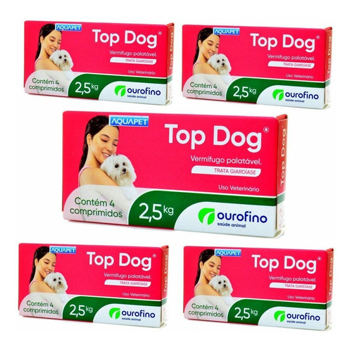 Top Dog Vermifugo C/4comp. 2,5kg Kit 5 Unidades Ouro Fino