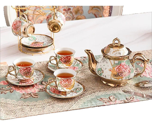 Juego Té Porcelana Británica Real Tetera Platos Tazas + Base