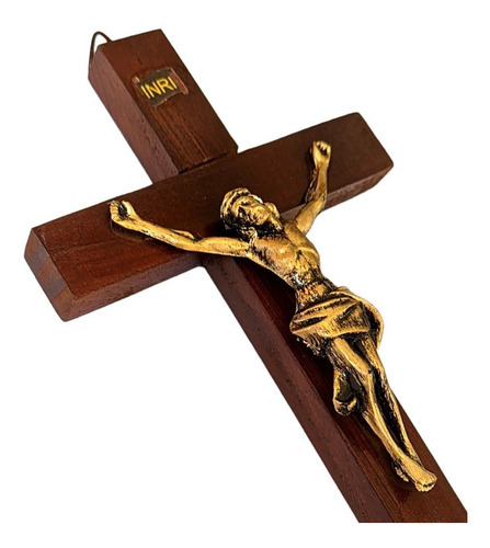 Crucifixo De Madeira Para Parede Cruz De Mão 15,5cm