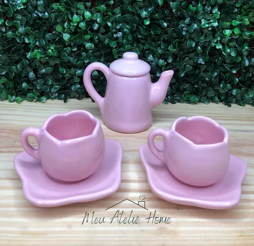 Conjunto de Chá em Porcelana com Bule Rosa Poá 700 ml