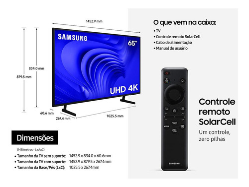 Smart Tv 65 Polegadas Samsung Crystal Uhd 4k Com Gaming Hub