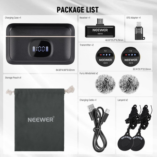 Micrófono Lavalier Inalámbrico Neewer Km18 Usb-c Con Funda 2