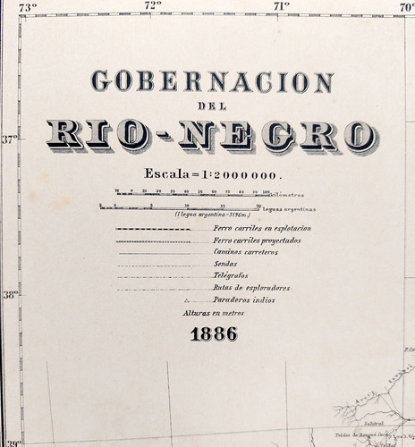 Mapa 1886 Rio Negro Ferrocarriles Telegrafos Indios Sendas (Usado)