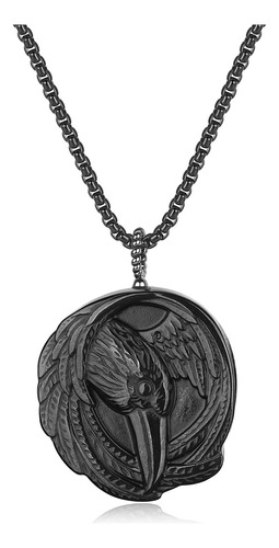 Coai Viking Jewelry Collar De Cuervo De Obsidiana Negra Para