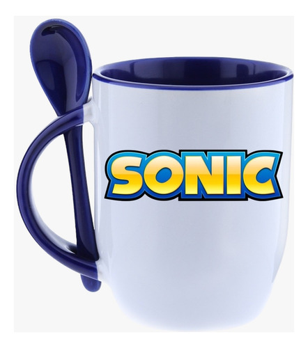 Taza Con Cuchara Sonic The Hedgehog 320ml Cerámica Premium Azul Sonic