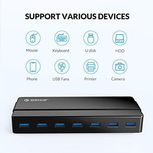 Hub Usb 3.0 Alimentado De 7 Puertos, Hub De Datos Usb Orico