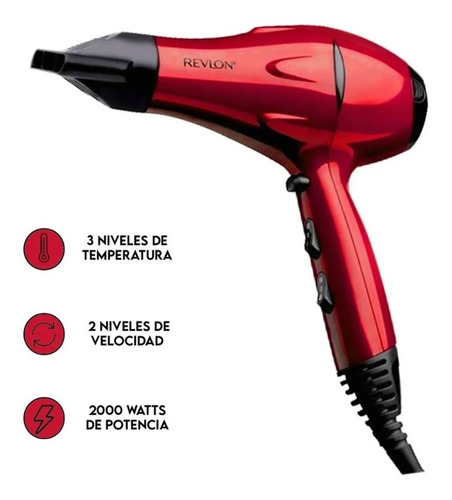 Imagen 2 de 5 de Secador De Pelo 2000w + Planchita De Pelo Revlon - Oferta