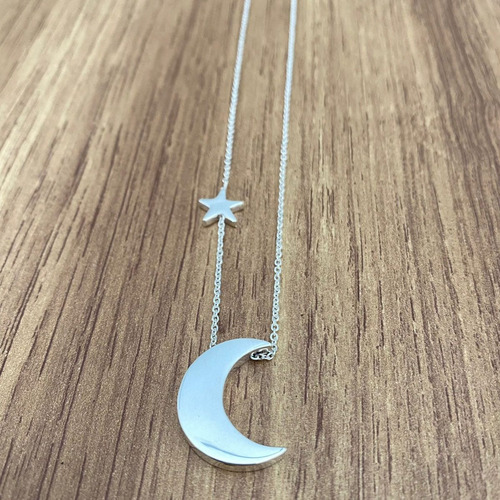 Imagen 4 de 9 de Collar Luna Estrella Plata 925 Mujer Agálea