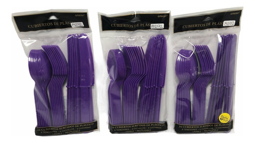 A Cubiertos Mix Tenedor Cuchara Cuchillo Morado P/24