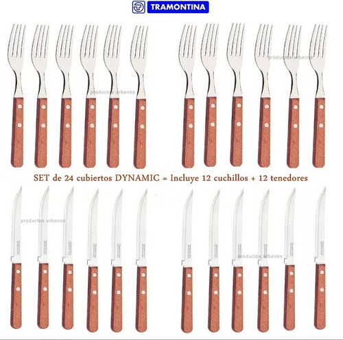 Set 24 Cubiertos Tramontina Dynamic 12 Cuchillos 12 Tenedor Marrón