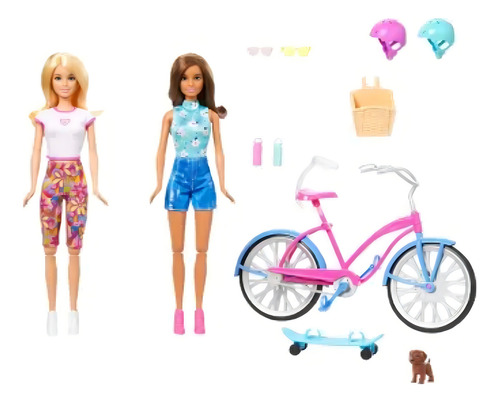 Set De Juego Día De Paseo En Bicicleta Con Accesorios Barbie Color Rosa