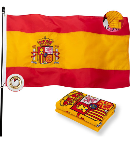 Pozoy Bandera De España De Lujo De 3x5 Pies Para Exteriores,