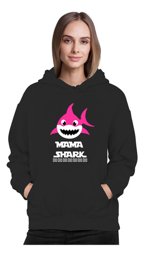 Poleron Estampado Mama Shark Dia De La Madre Familia Tiburon Regalo Mujer