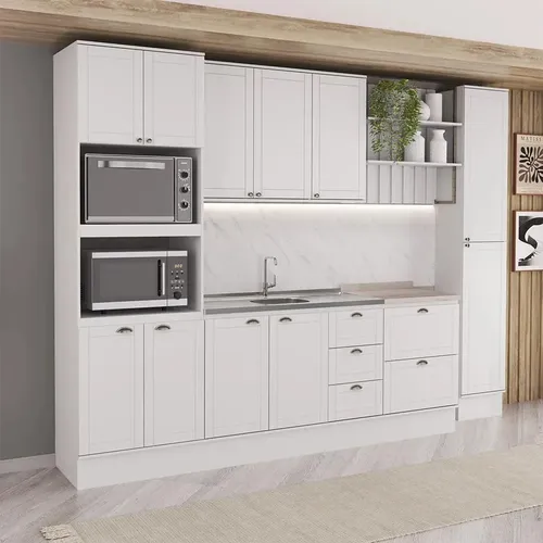 Armário De Cozinha Completa Milla Daisy Carraro Branco Branco