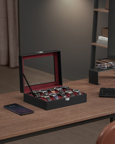 Songmics Caja De Reloj Color Negro Rojo Vino