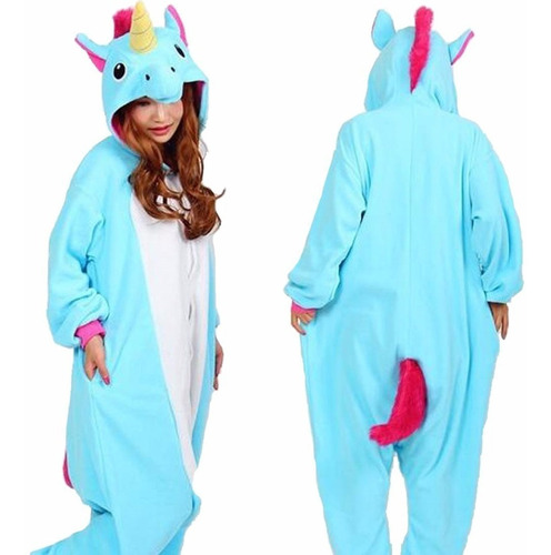 Unicórnio Azul Pijama Macacão Kigurumi - Pronta Entrega