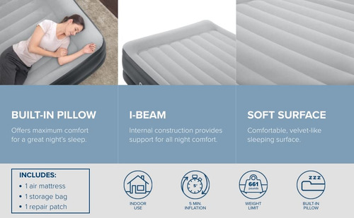 Sleeplux Durable Inflatable Air Mattress With Built-in Pump,