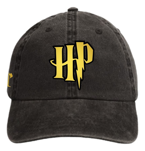 Gorra Harry Potter Ajustable Deslavada Negra Dorado