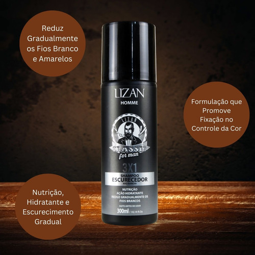 Lizan Classic Shampoo Escurecedor 3x1 300ml Reduz Fio Branco