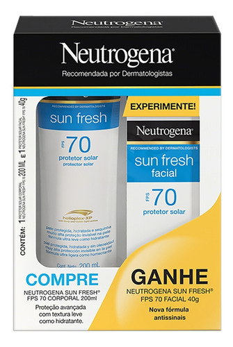 Kit Protetor Solar FPS 70 Neutrogena Sun Fresh 200ml Grátis Protetor Solar Facial FPS 70 40g