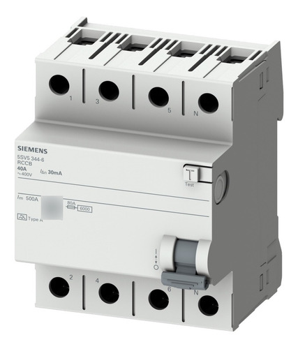 Disyuntor Diferencial Tetrapolar 4x63a 30ma Siemens