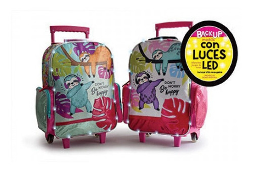 Mochila Back Up Fun Carro Bear Sloth Luz 18p Ct Plumitaa Frv