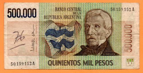 Billete 500000 Pesos Ley, Bottero 2510, Año 1981 B Escrito