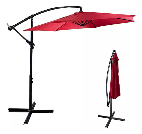 Sombrilla Jardin Exterior Playa Sol 3m Base Manivela Rojo