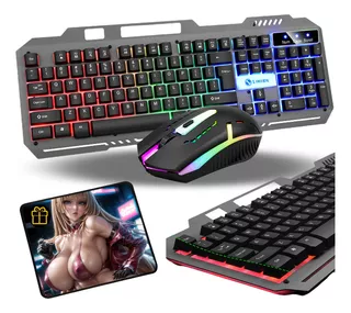 Kit Gamer Teclado Y Mouse Led Rgb Computadora Con Mouse Pad