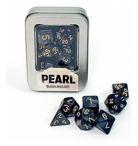 Kit Dados Rpg Set Perolado 7 Dado Case Dice Dnd Buro Cor Preto