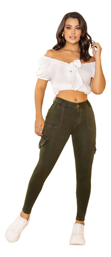 Jean Pantalon Clasico Para Mujer Verde Militar Jean 1558 Ka