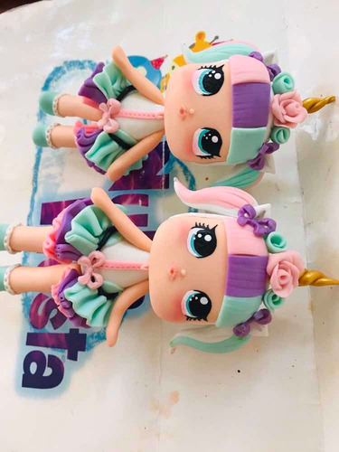 Cake Topper Loli Unicornio Vela Pasta Francesa Fiesta Niña