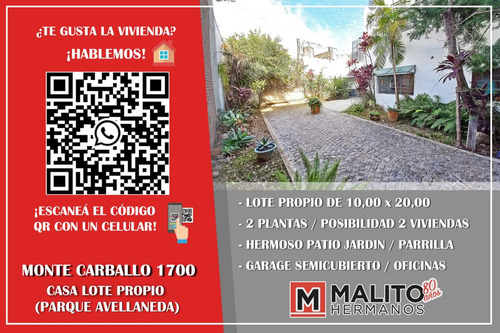 Venta Casa Lote Propio 2 Plantas - 3 Ambientes   2 Oficinas, Garage, Patio, Jardin, Parilla En Parqu