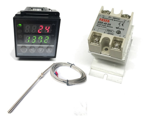 Controlador De Temperatura Rex-c100 Ssr-40da Sensor K 100mm