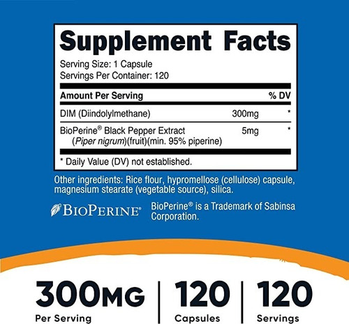 Original Nutricost Dim (diindolylmethane) 120 Cap Bioperine