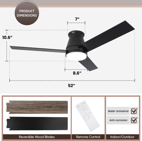 Ventilador De Techo Viossn De 52 Pulgadas Con Montaje Empotr