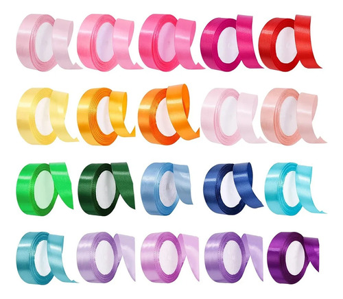 Banna 20 Rollos 2.5 Cm.460 Metros,cintas Navideñas Colores, Cinta De Colores Para Envolver Regalos, Ramos, Tocados, Boda, Fiesta, Decoración Para Navidad,proyectos De Costura