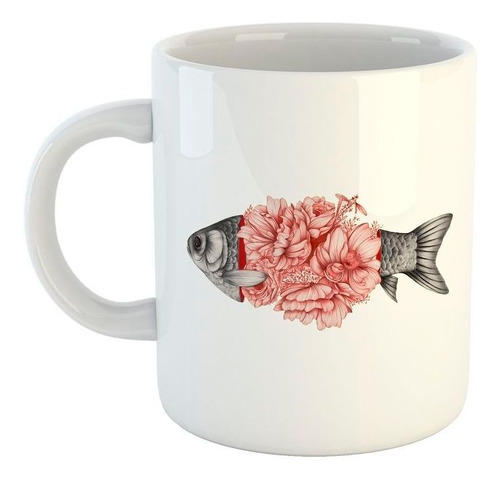 Taza De Ceramica Pez Flores Oceano Mar Rosa