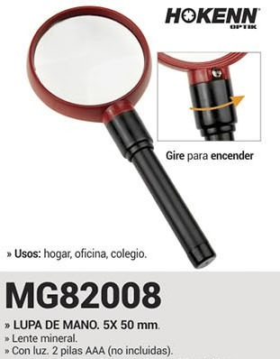 Imagen 2 de 5 de Lupa Hokenn De Mano Mg 82008 5x 50 Mm Con Luz