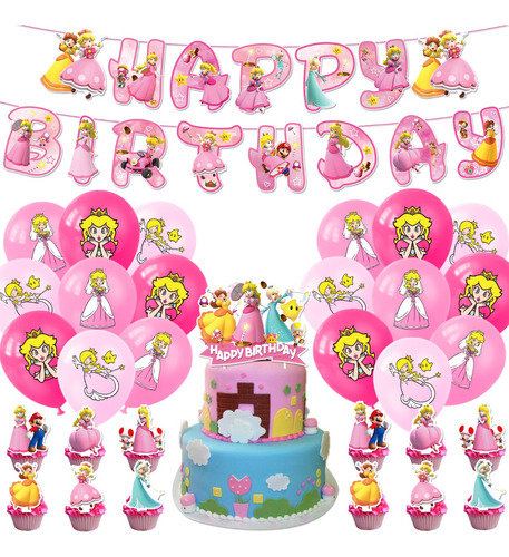 Princesa Peach Mario Kit Globos Fiesta Cumpleaños Decoración