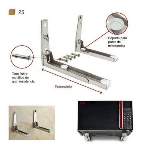 Imagen 3 de 4 de Soporte Microondas Telescópico Acero Inoxidable Rey Ofertas
